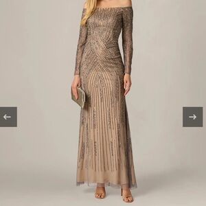 Adrianna Papell Hand Beaded Off Shoulder Gown